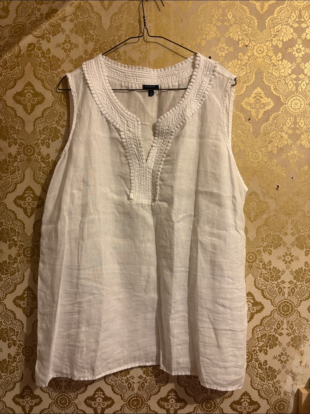 Talbots White 100% Linen Sleeveless Blouse
